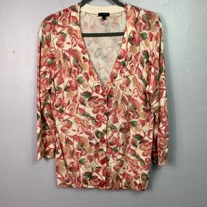 Talbots Pink Peach V- Neck Floral Cardigan